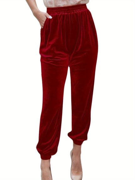 TOOLUCK Women'S High-Waist Stretchy Satin Pants with Pockets - Black Casual Wide-Leg Trousers, Comfortable & Stylish for Casual Attire, Allseason Trousers | Highwaist Design | Smooth Texture