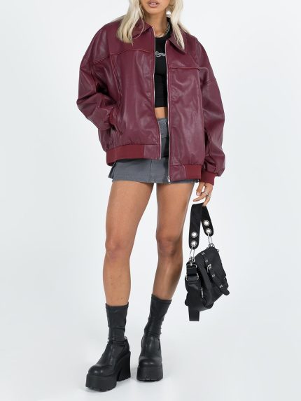 Women's Lightweight Biker Jacket - Zip-Up Long Sleeve Casual Streetwear Cardigan, 100% Polyester, Machine Washable, All-Season Versatile Outerwear