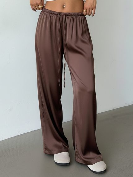 Women's Satin Wide Leg Pants - Solid Color Elastic Waist Trousers, Straight Leg Loose Fit Casual Elegant Pants Suitable for All Seasons, Machine Washable Comfortable for Jeans, Dresses, Blouses