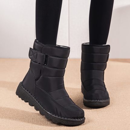 Women Snow Boots | Soft Non-Slip PU Winter Snow Boots Warm Boots for Outdoor | Solid Color, Flat Heel, Pull-On Closure, Rubber Sole