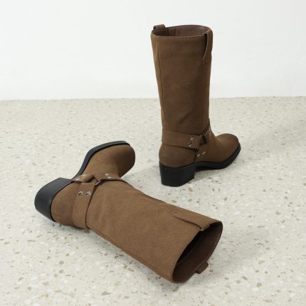 Women'S Motorcycle Boots Mid Calf | Punk Cowgirl Style Combat Boots, Chunky Heel Lace Up Gothic Biker Boots, Polyurethane Upper, TPR Sole, Fabric Insole, Solid Color, Dream Pairs Brand