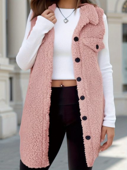 Women's Winter Plush Vest Jacket - Soft Sleeveless Lapel Collar Coat, Cozy White Lapel Button Front, Versatile Casual Outerwear for Women, Easy Care Machine Washable, Winter Vest Jacket For Women, Woman Winter Vest, Ladies Winter Vests, Winter Vest Jacket For Men, Women Winter Vest Cute, Winter Vest Coat, Veste Winter For Women, Winter Vest Elegant Women