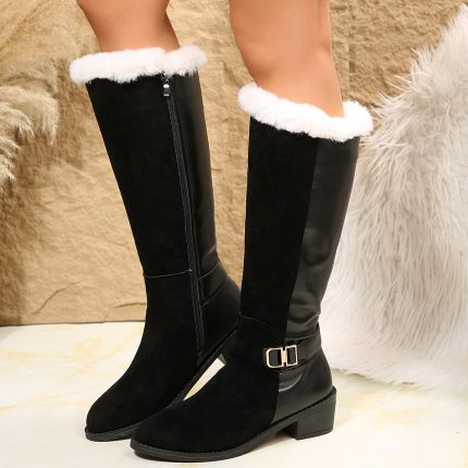 Women's Western Style Mid-Calf Boots with Round Toe & Full Zipper Closure - Solid Color Casual All-Season Boots Suitable for Jeans, Dresses, Skirts - Rubber Sole & Fabric